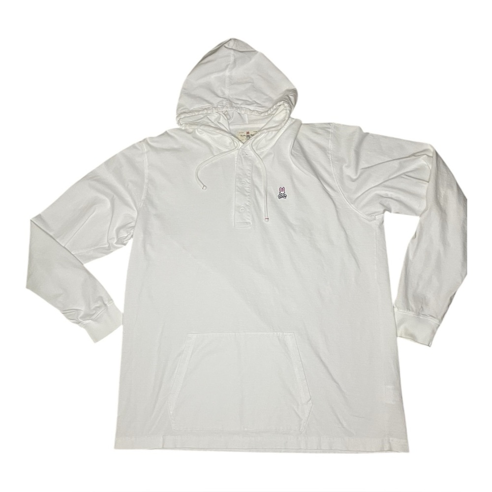 Psycho Bunny White Hooded Long Sleeve Shirt-Men’s XXL